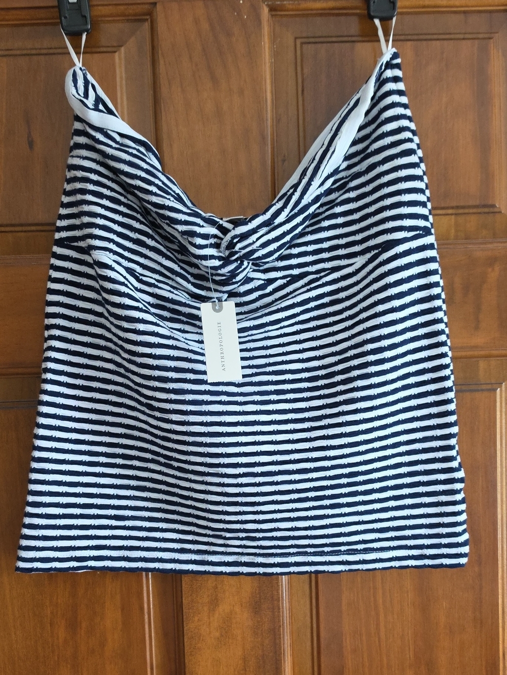 Anthropologie Navy and White Strapless Top